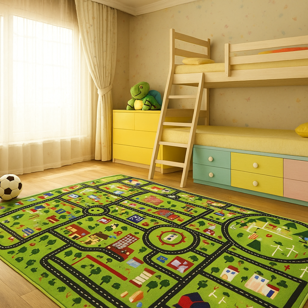 Tapis circuit voiture - Motif Grande ville parcours urbain pour enfant