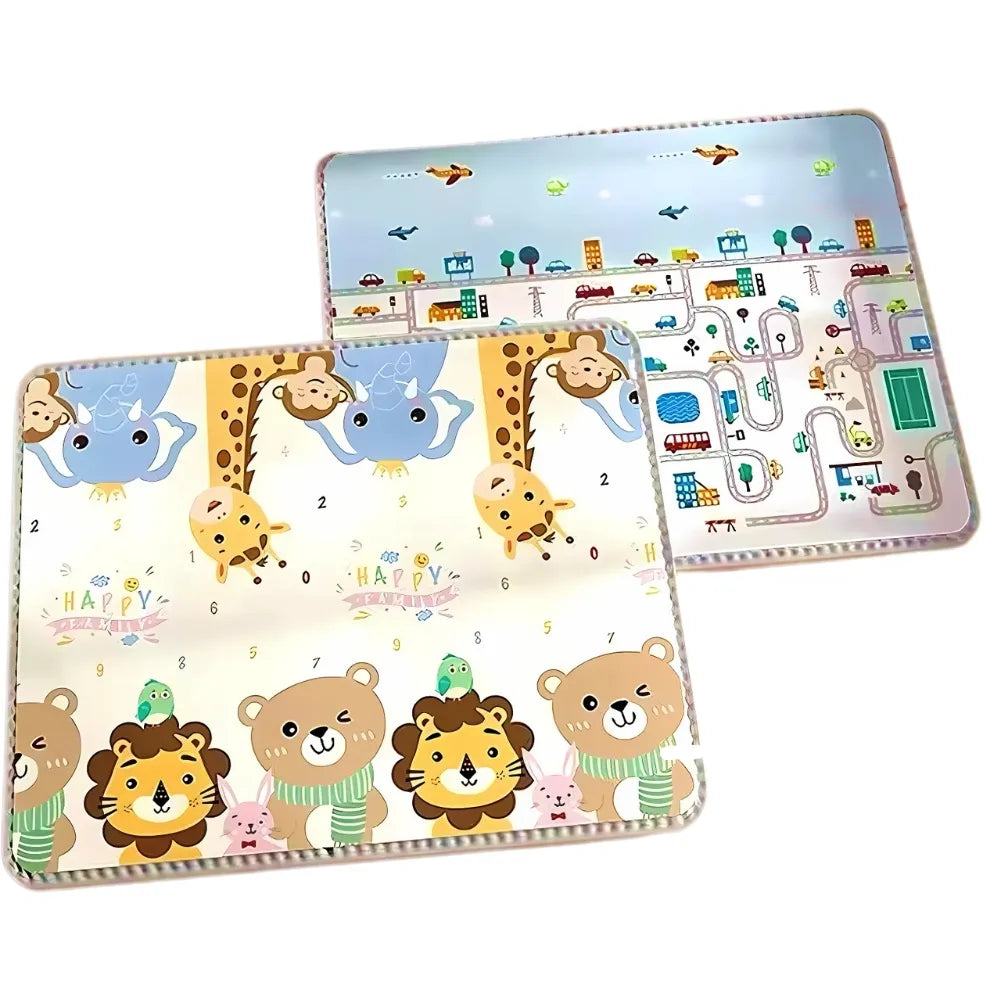 Tapis de jeu bebe - Mousse réversible Animaux Voiture