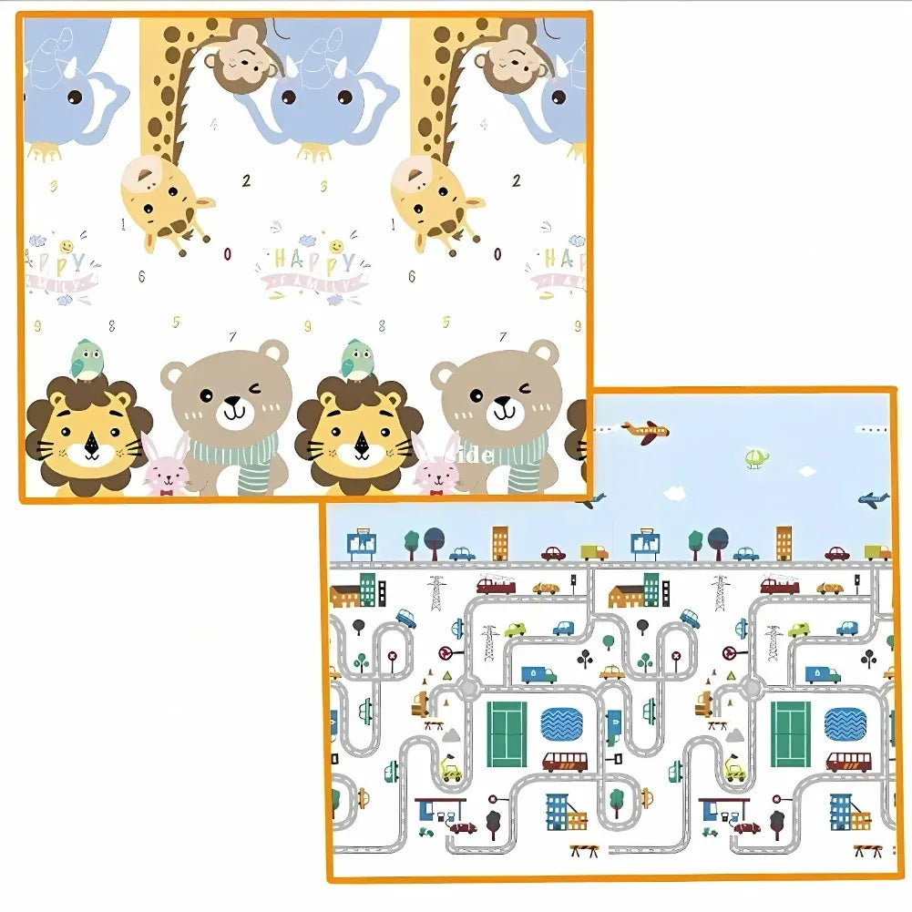 Tapis de jeu bebe - Mousse réversible Animaux Voiture