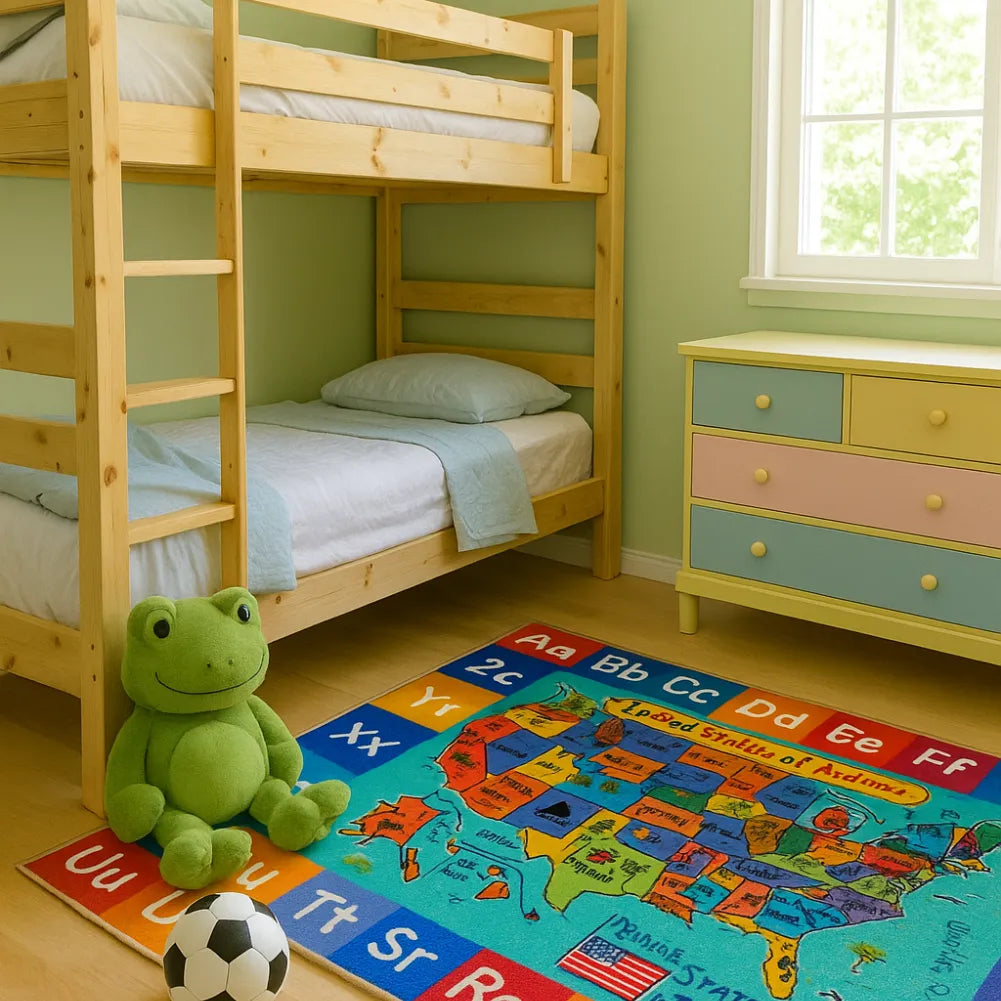 Tapis de motricité bébé USA – Carte éducative et alphabet