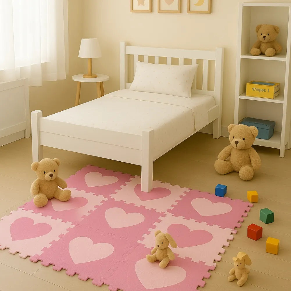 Tapis mousse bebe cœur - Aire de jeu modulable 9 dalles