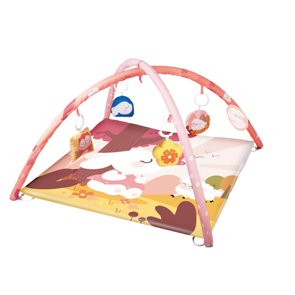 Cocon sensoriel Tapis bébé avec arche d’éveil, jouets suspendus pour motricité et éveil.