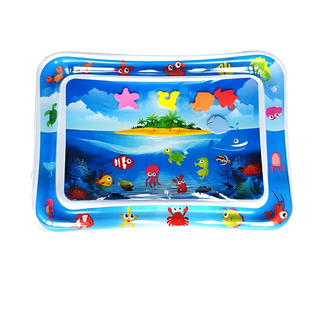 Tapis d’eau bébé - Tapis sensoriel gonflable île tropicale et animaux marins