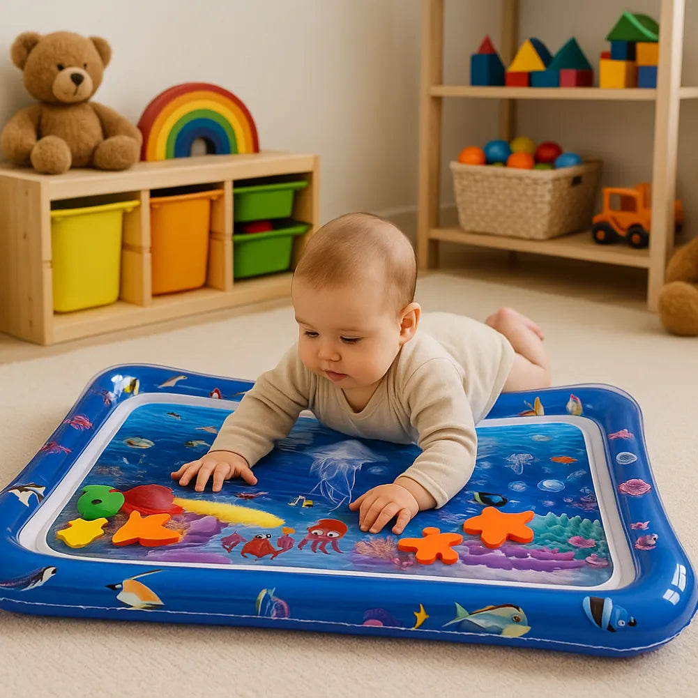 Tapis d’eau bébé - Jeu sensoriel à eau avec poissons colorés et méduses