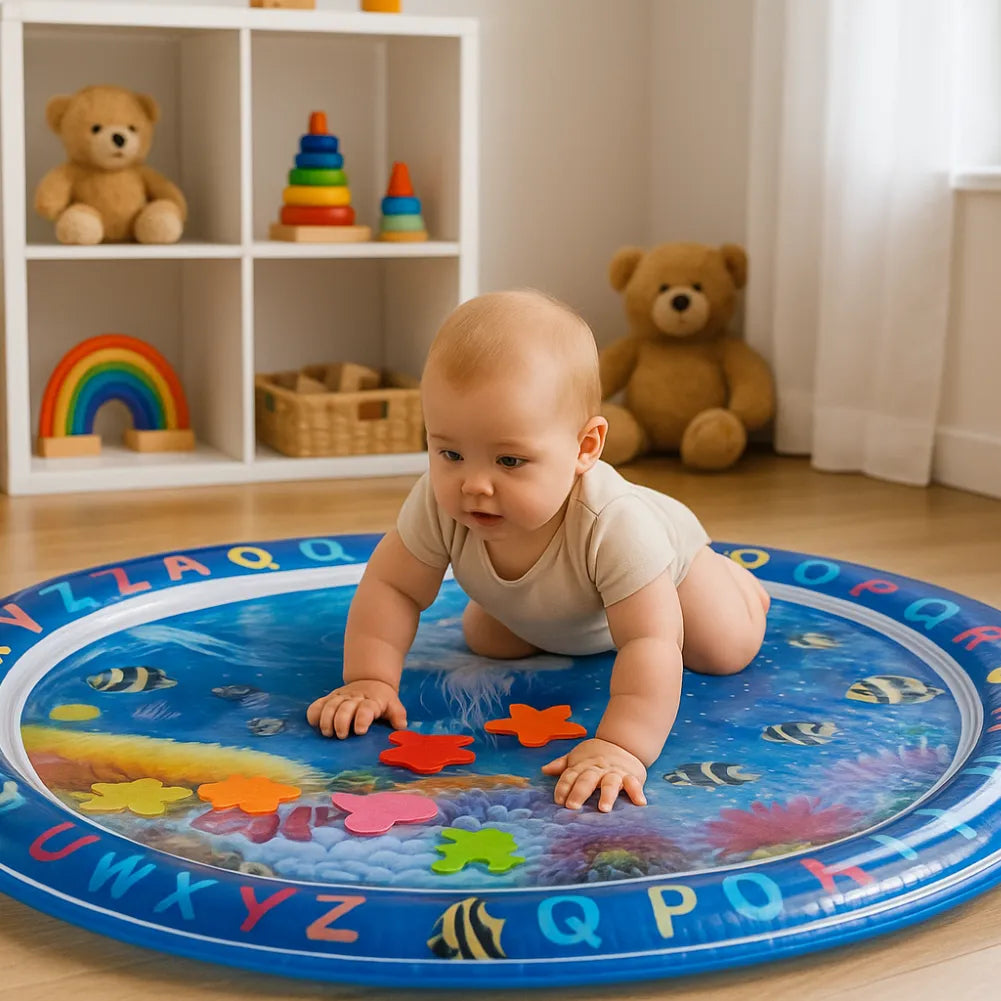 Tapis d’eau bébé rond - Alphabet et monde sous-marin pour éveil sensoriel
