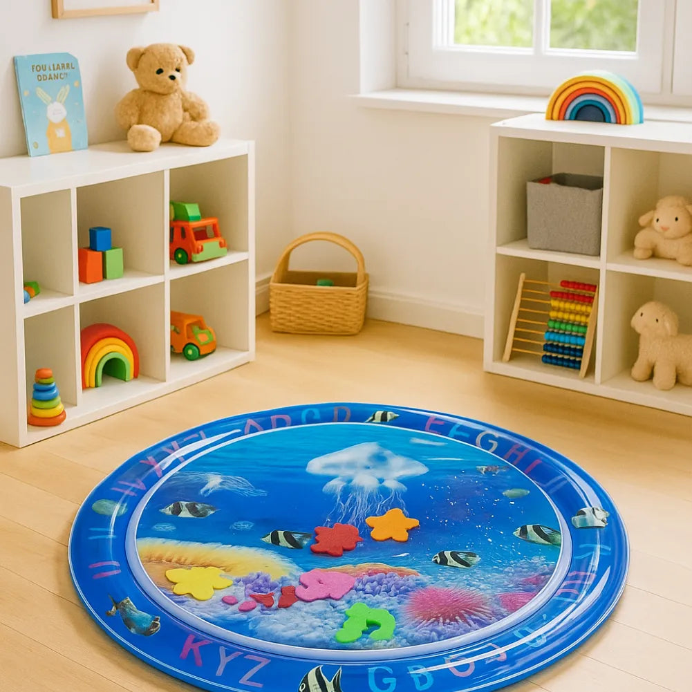Tapis d’eau bébé rond - Alphabet et monde sous-marin pour éveil sensoriel
