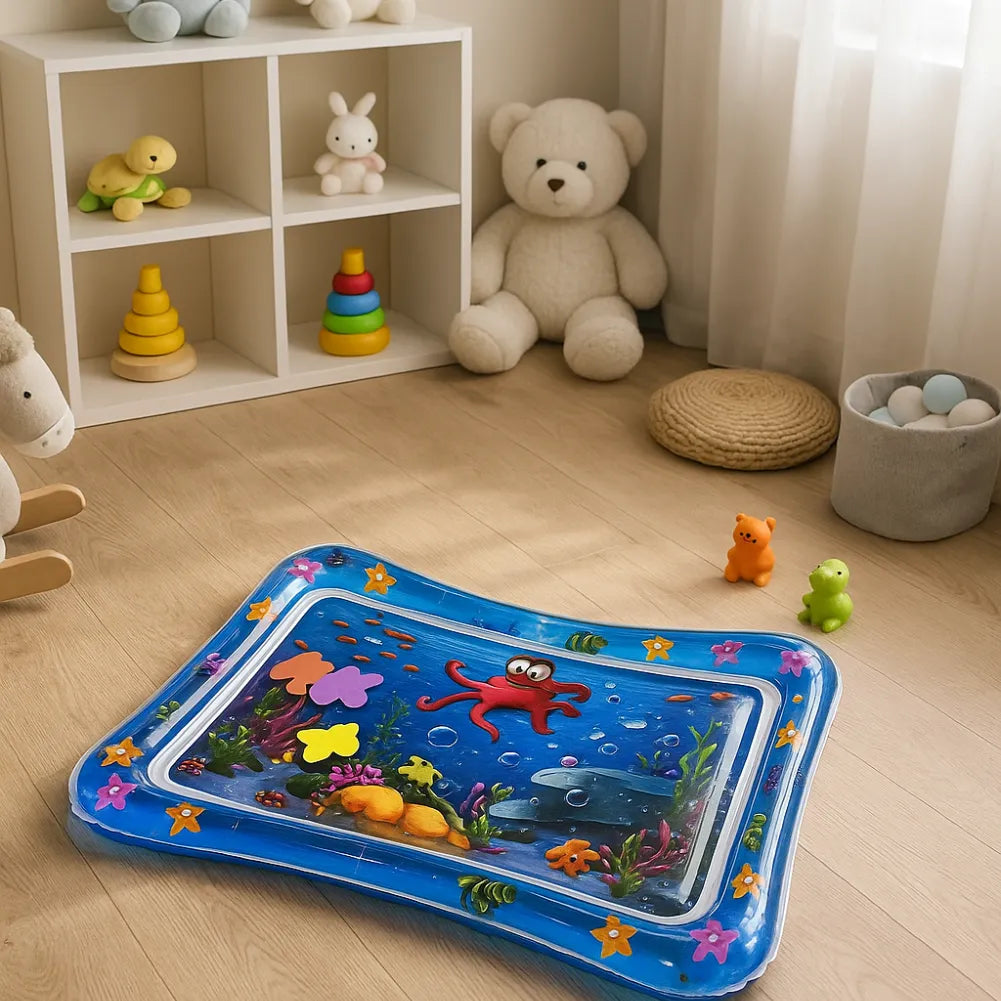 Tapis d’eau bébé - Tapis sensoriel avec pieuvre rigolote et fond marin coloré