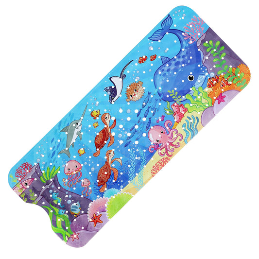 Tapis de bain bébé antidérapant océan avec motifs marins colorés pour un moment ludique et sécurisé à l'heure du bain.