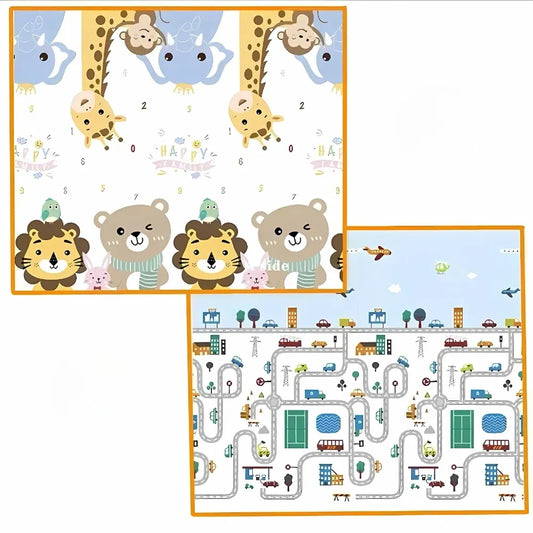 Tapis de jeu bebe - Mousse réversible Animaux Voiture