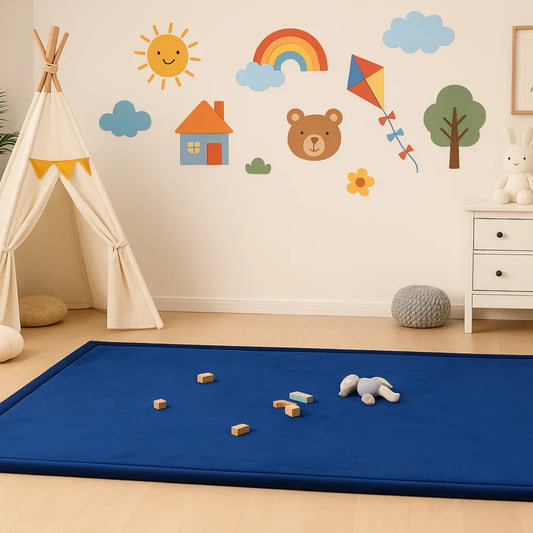 Tapis éveil bébé bleu – Doux, épais et design pour le sol