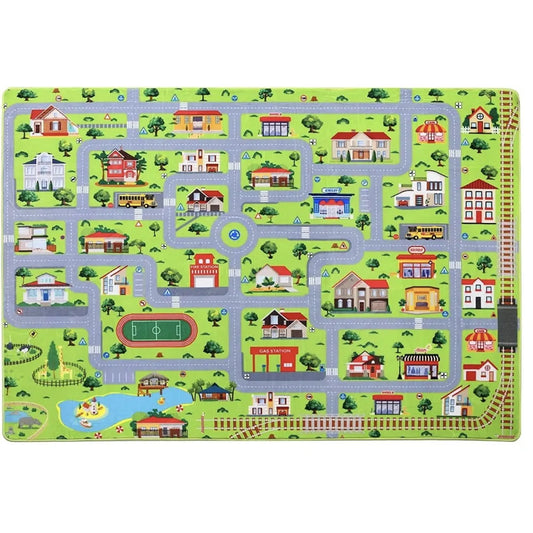 Tapis circuit voiture - Décor de ville et campagne avec maison pour chambre enfant