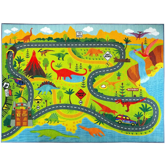 Tapis circuit voiture - Parc à dinosaures pour enfants, aventure ludique