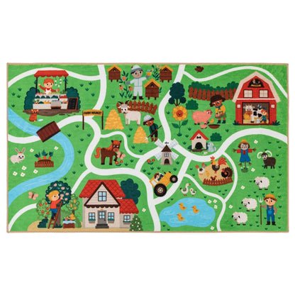 Tapis circuit voiture enfant - Décor ferme, village et nature