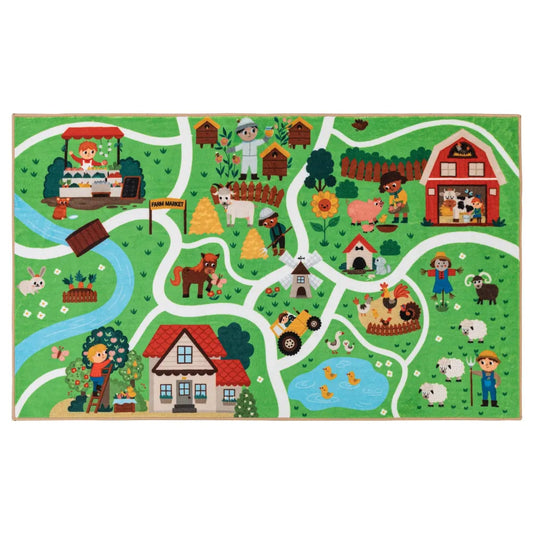 Tapis circuit voiture enfant - Décor ferme, village et nature