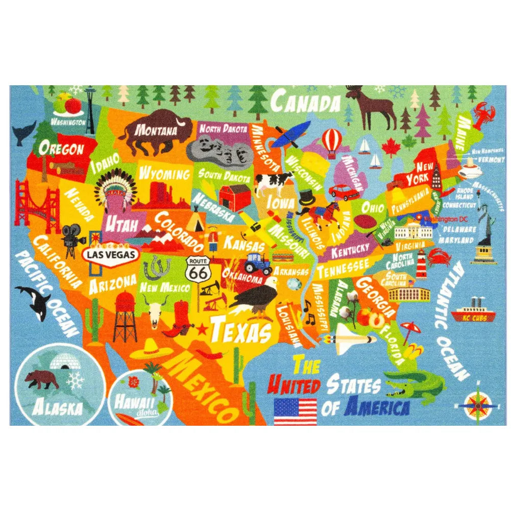 Tapis d'eveil bebe carte USA ludique et colorée
