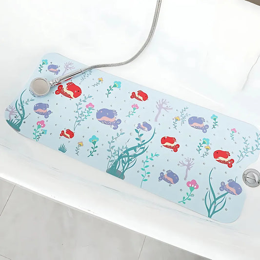 Tapis de bain bébé aux poissons colorés avec design marin sous-marin, antidérapant et hygiénique.