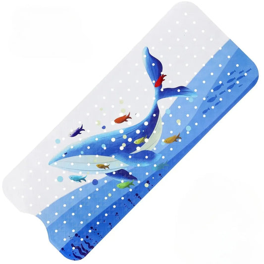 Tapis de bain enfant baleine bleue avec poissons et bulles, antidérapant et sécurisé pour baignoire.