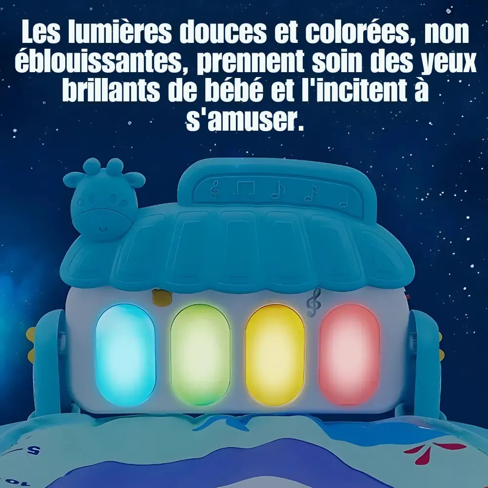 Tapis bébé avec lumières douces et colorées pour éveil sensoriel et amusement.