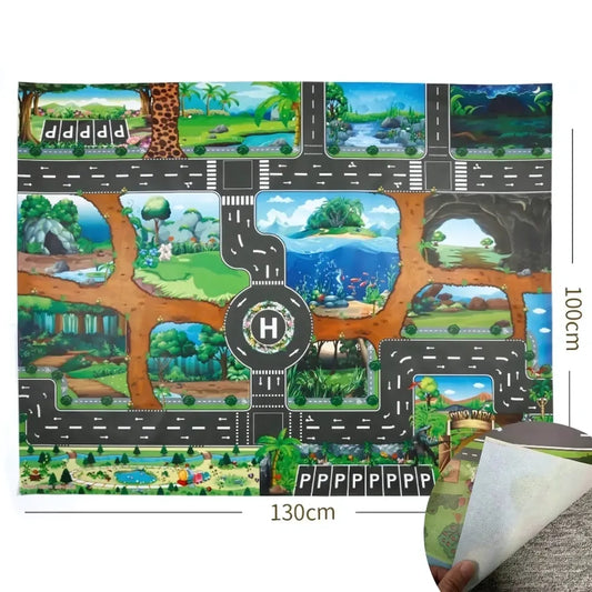 Tapis voiture enfant - Décor jungle et dinosaures