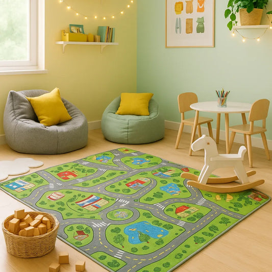 Tapis circuit voiture - Aire de jeu routier pour enfants, ville et campagne