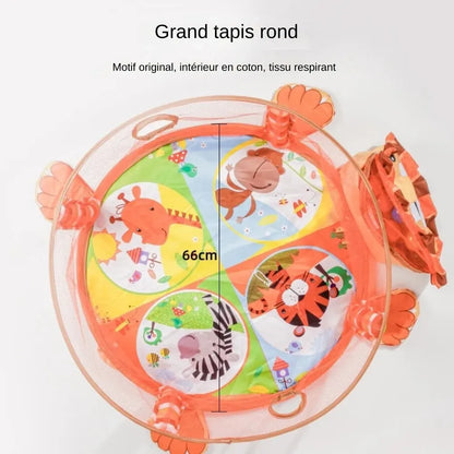 Grand tapis rond en coton avec motifs colorés, idéal pour éveil sensoriel des bébés, 66cm de diamètre.