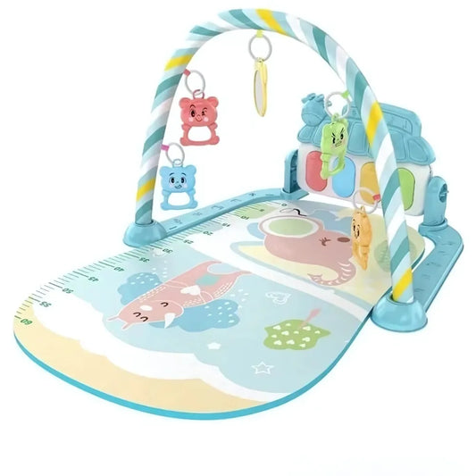 Tapis bébé musical et sensoriel avec arc et jouets, design marin pour éveil sensoriel.