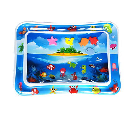 Tapis d’eau bébé - Tapis sensoriel gonflable île tropicale et animaux marins