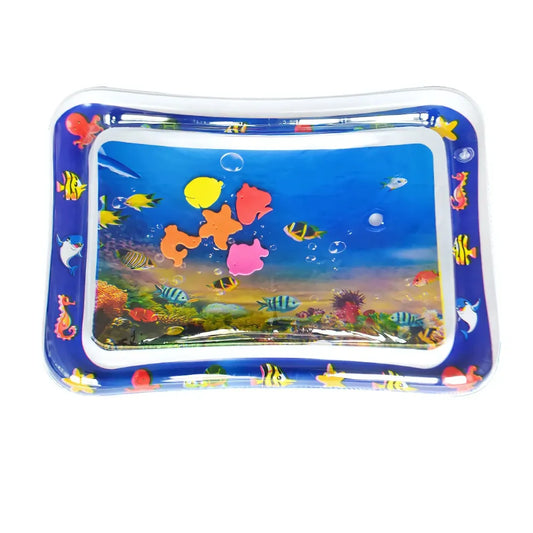 Tapis d’eau bébé - Tapis sensoriel gonflable décor océan avec formes flottantes