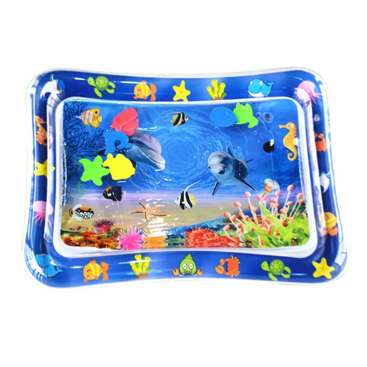 Tapis d’eau bébé - Tapis sensoriel gonflable avec dauphins et fond marin coloré