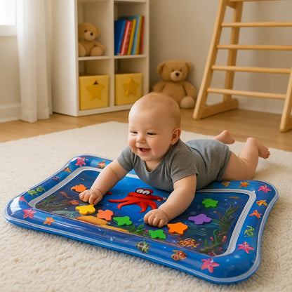 Tapis d’eau bébé - Tapis sensoriel avec pieuvre rigolote et fond marin coloré