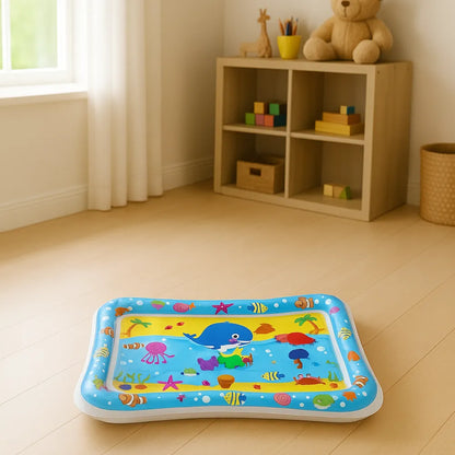 Tapis d’eau bébé - Tapis sensoriel gonflable décor océan joyeux et animaux marins