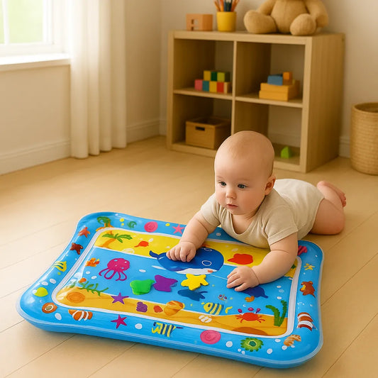 Tapis d’eau bébé - Tapis sensoriel gonflable décor océan joyeux et animaux marins