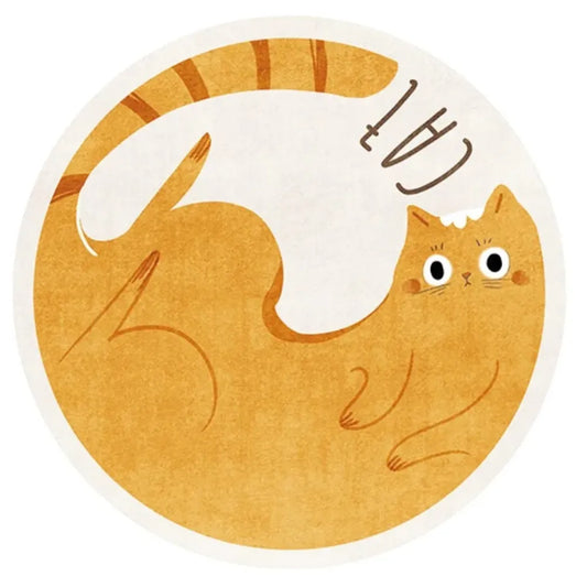 Tapis bébé rond avec motif de chat roux mignon, idéal pour l'éveil et les moments de détente.
